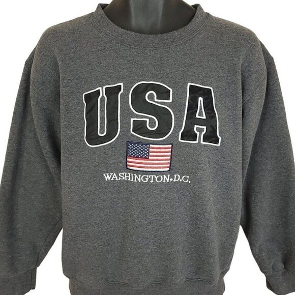 Washington DC Sweatshirt Vintage 90s American Flag Made In USA Mens Size Medium - Picture 1 of 5